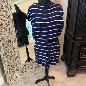 Navy and White Striped Romper